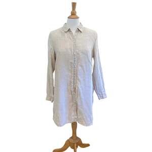 J. Jill Love Linen Beige Long Sleeve Shirt Dress / Tunic, Minimalist, Resort, L
